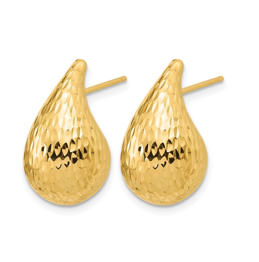 14k Yellow Gold Polished and Diamond-cut Teardrop Post Earrings