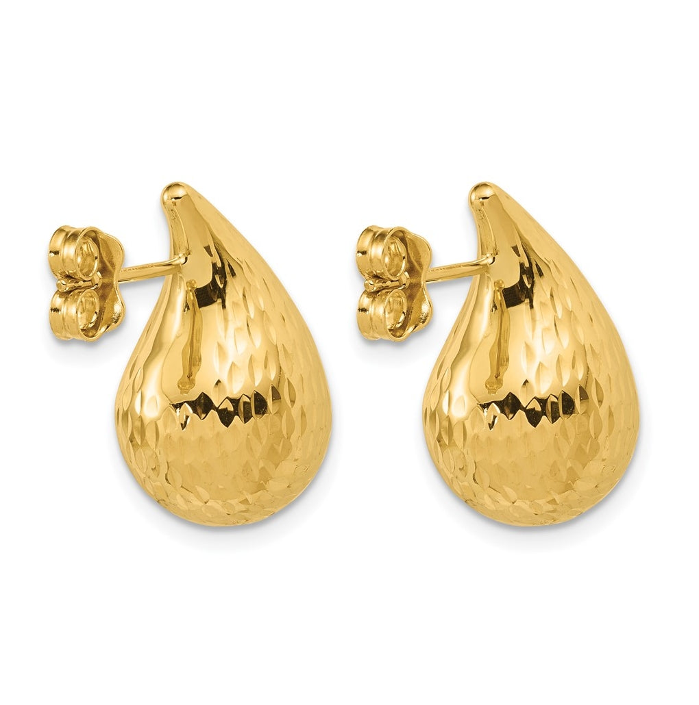 14k Yellow Gold Polished and Diamond-cut Teardrop Post Earrings