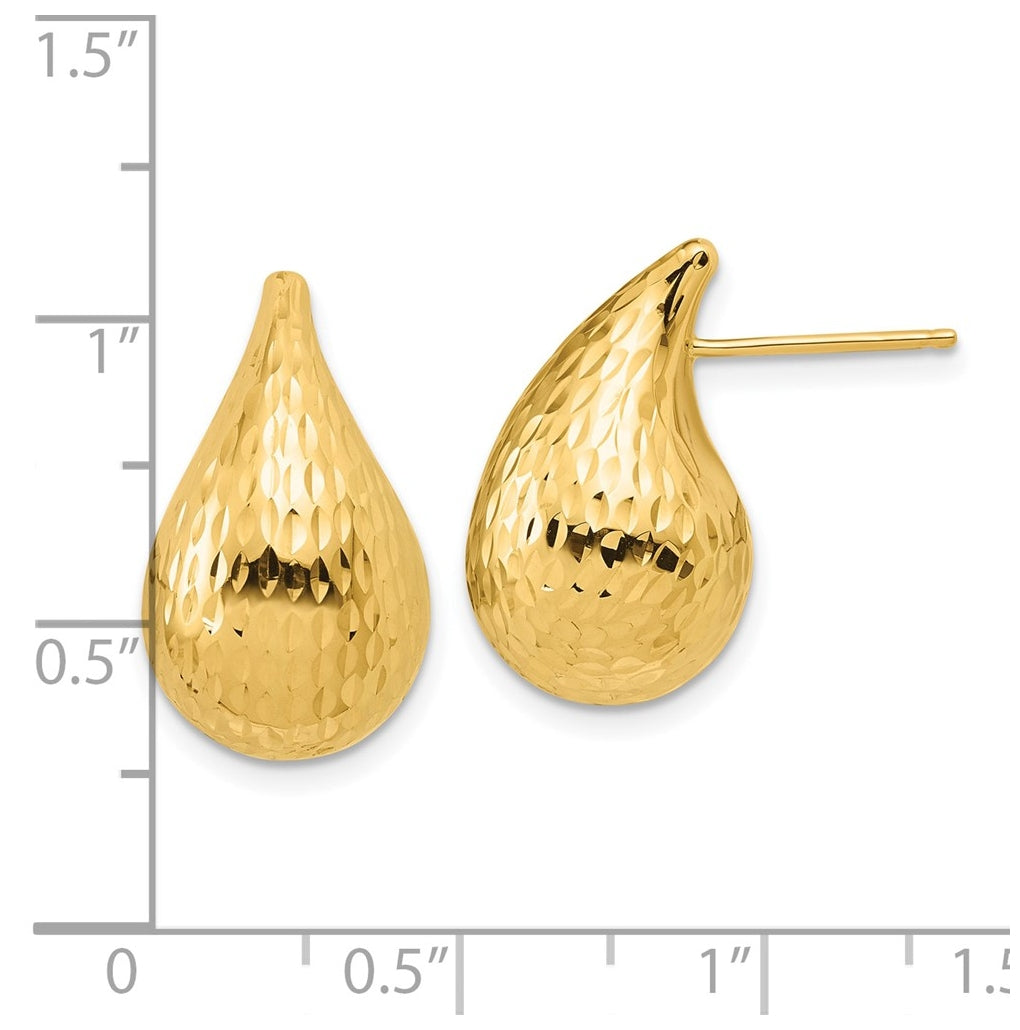 14k Yellow Gold Polished and Diamond-cut Teardrop Post Earrings