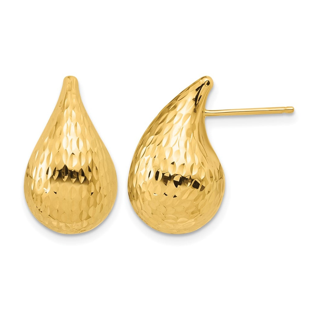 14k Yellow Gold Polished and Diamond-cut Teardrop Post Earrings