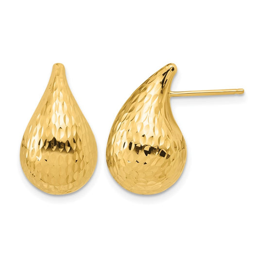 14k Yellow Gold Polished and Diamond-cut Teardrop Post Earrings