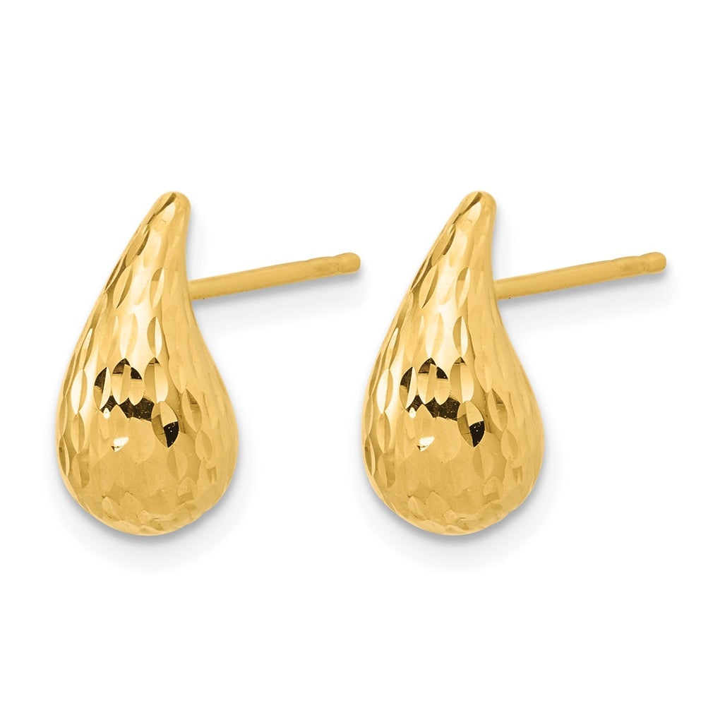 14k Yellow Gold Polished and Diamond-cut Puffed Teardrop Post Earrings