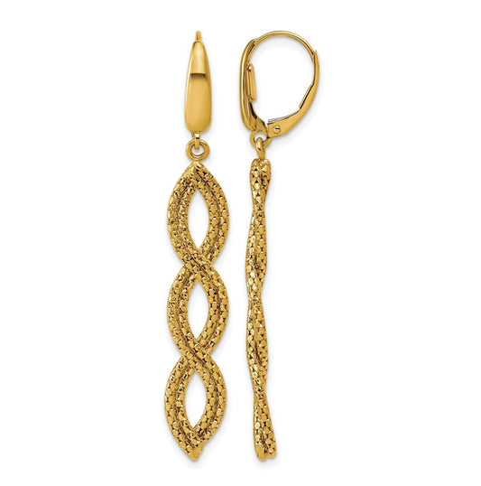 14k Yellow Gold Polished Fancy Woven Dangle Leverback Earrings