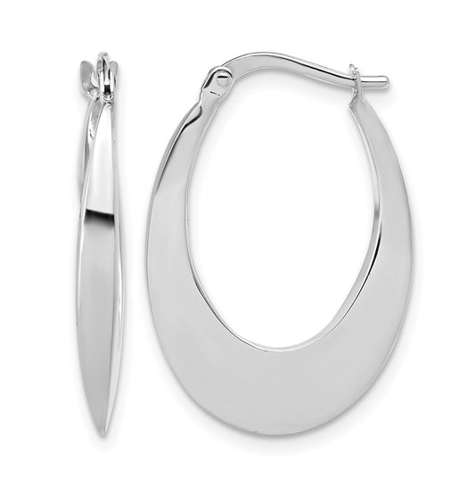 14K White Gold Polished Fancy Oval Hoop Earrings
