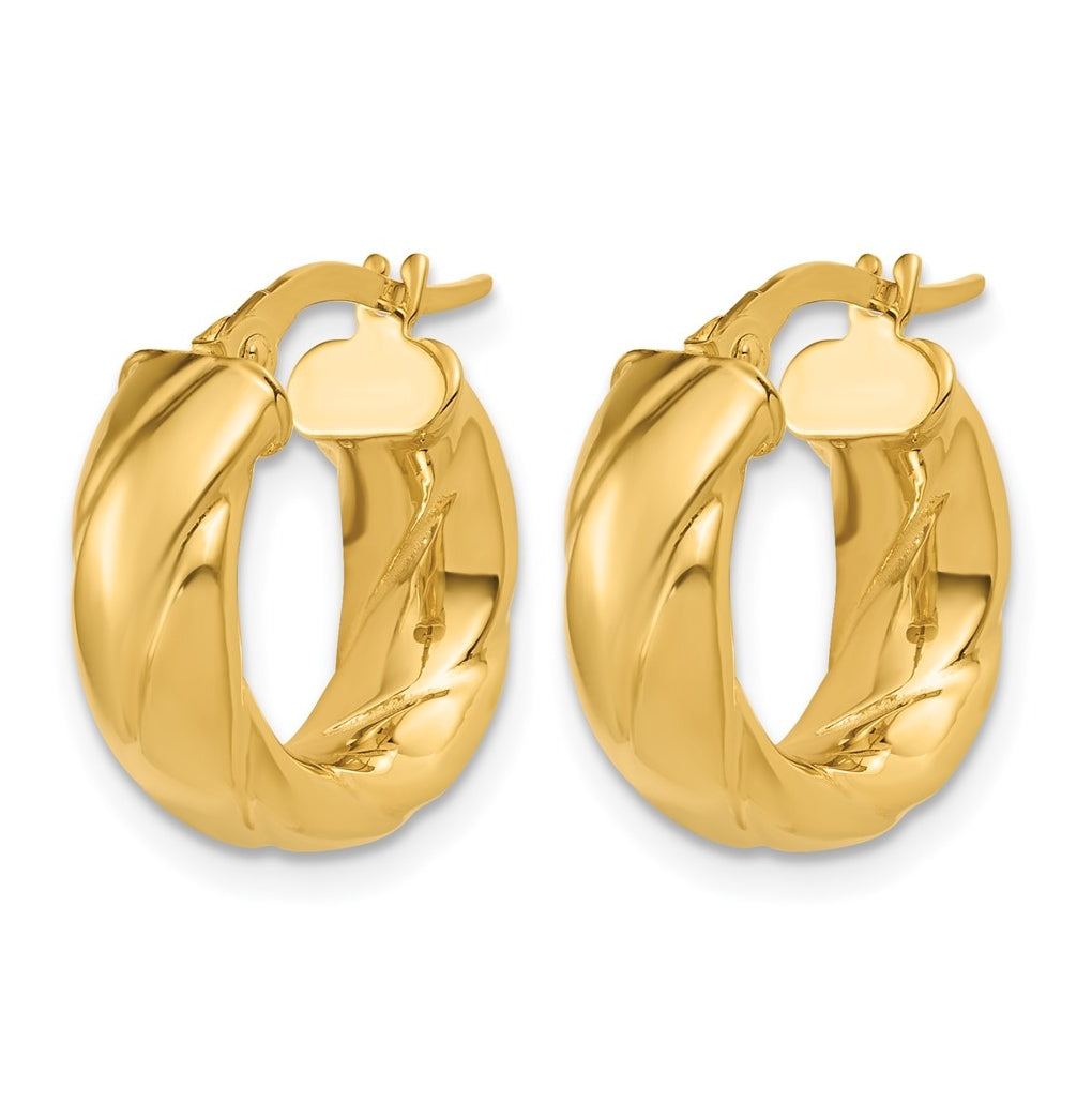 14k Yellow Gold Polished and Grooved Hoop Earrings