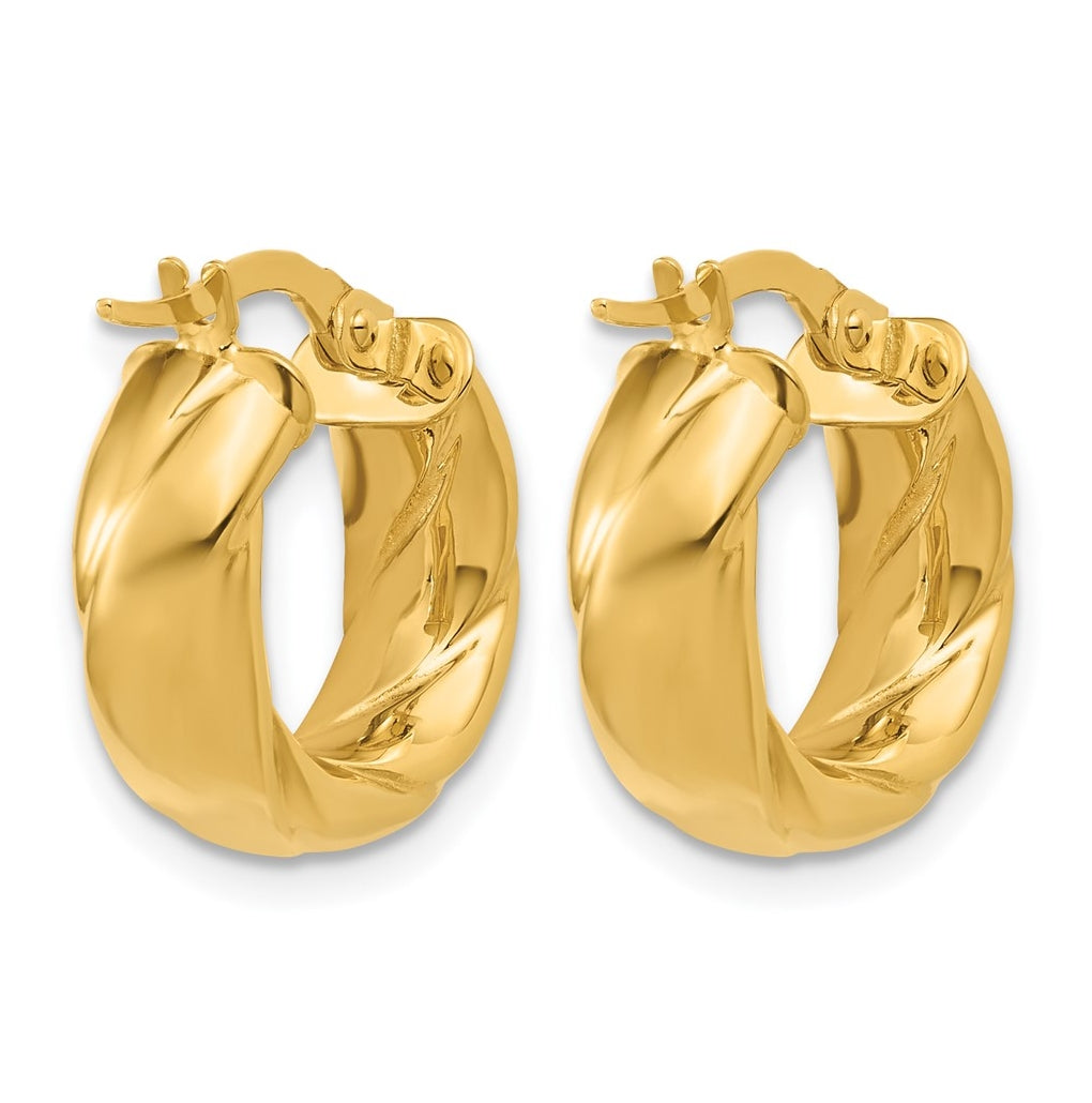 14k Yellow Gold Polished and Grooved Hoop Earrings