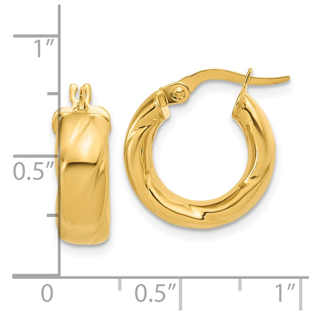 14k Yellow Gold Polished and Grooved Hoop Earrings