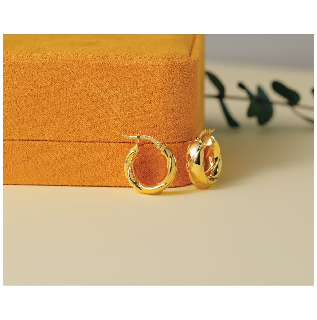 14k Yellow Gold Polished and Grooved Hoop Earrings