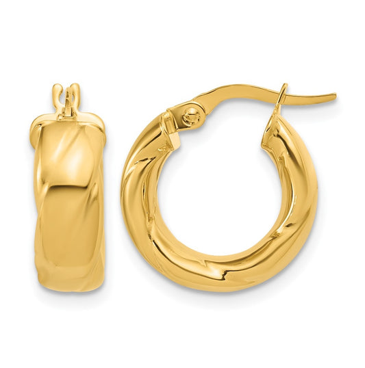14k Yellow Gold Polished and Grooved Hoop Earrings