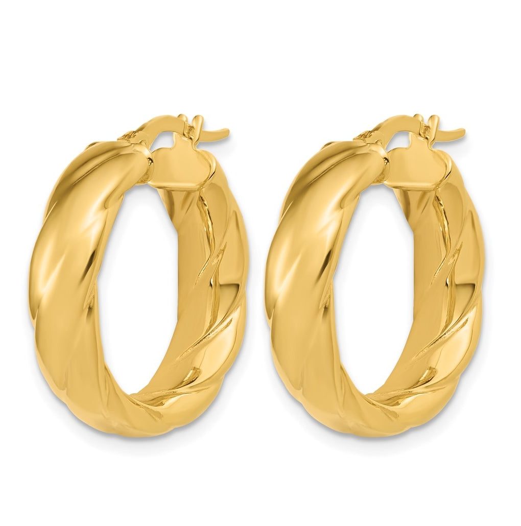 14k Yellow Gold Polished and Grooved Hoop Earrings
