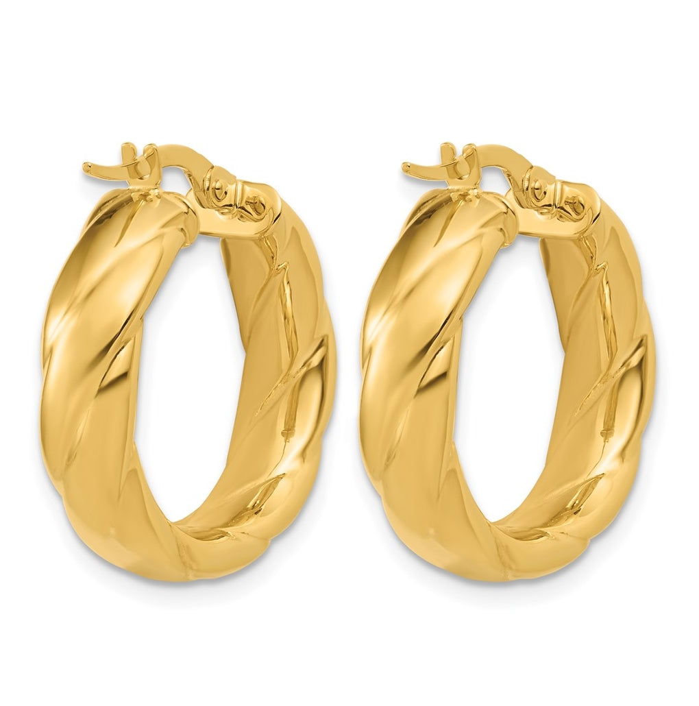 14k Yellow Gold Polished and Grooved Hoop Earrings