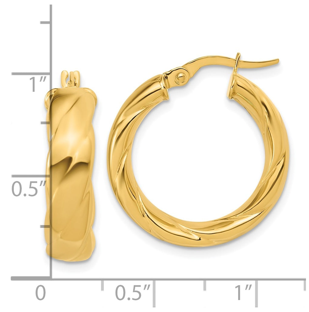 14k Yellow Gold Polished and Grooved Hoop Earrings