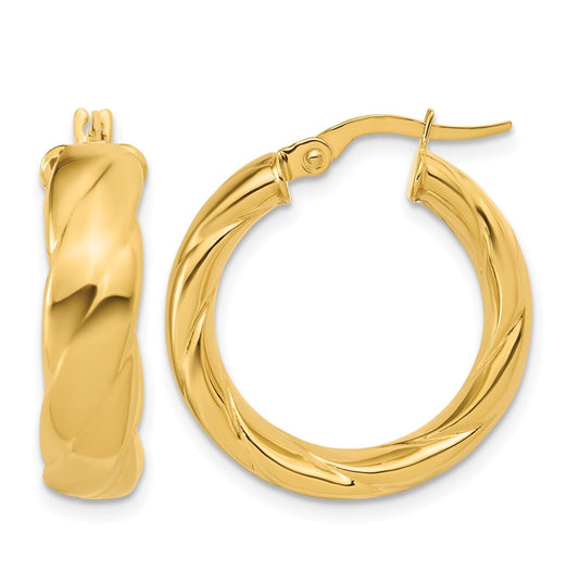14k Yellow Gold Polished and Grooved Hoop Earrings