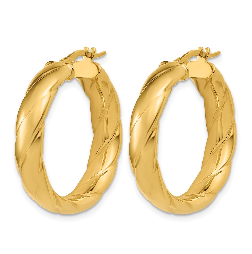 14k Yellow Gold Polished and Grooved Hoop Earrings