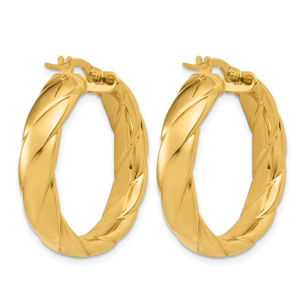 14k Yellow Gold Polished and Grooved Hoop Earrings