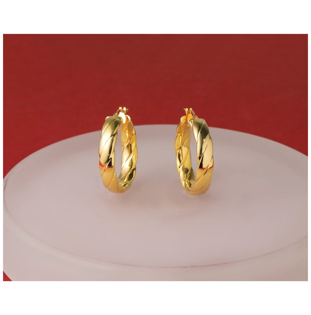 14k Yellow Gold Polished and Grooved Hoop Earrings