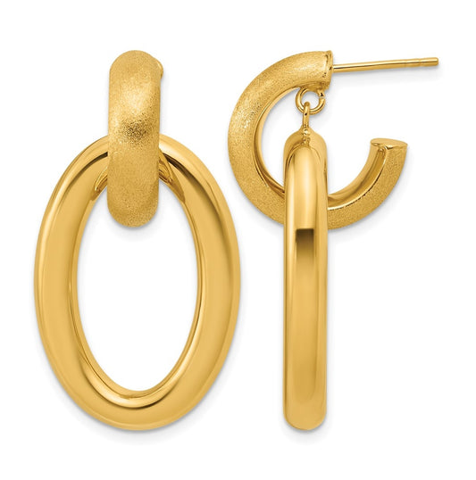 14k Yellow Gold Polished and Brushed Oval Dangle Post Earrings