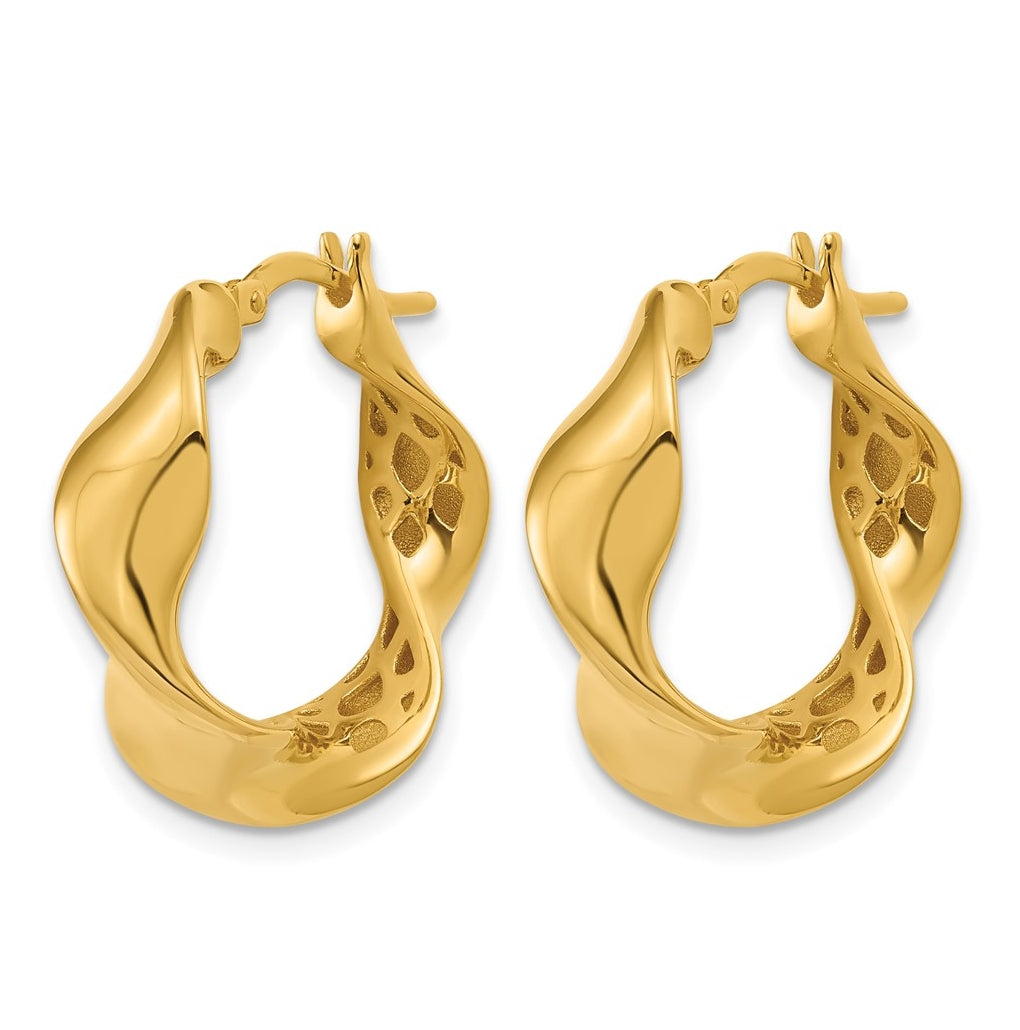 14k Yellow Gold Polished Wavy Hoop Earrings
