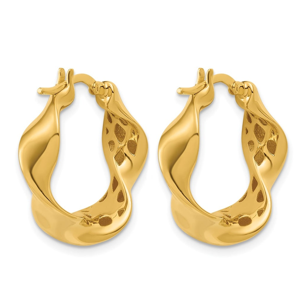 14k Yellow Gold Polished Wavy Hoop Earrings