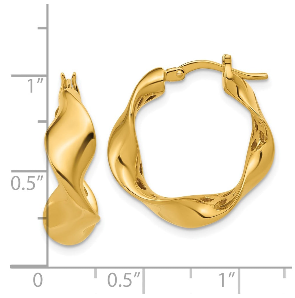 14k Yellow Gold Polished Wavy Hoop Earrings