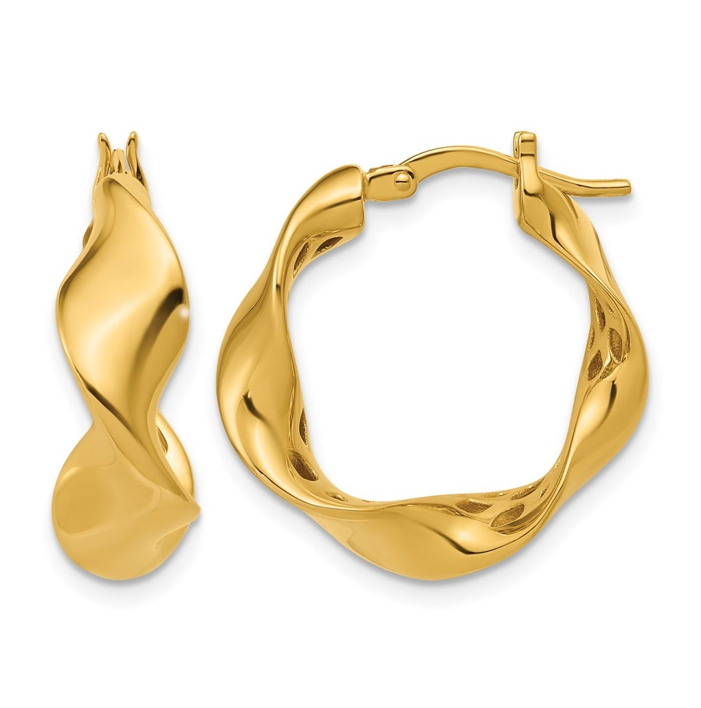 14k Yellow Gold Polished Wavy Hoop Earrings