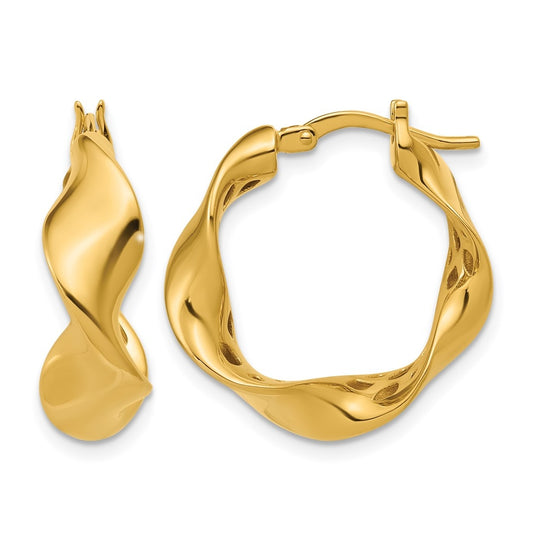 14k Yellow Gold Polished Wavy Hoop Earrings