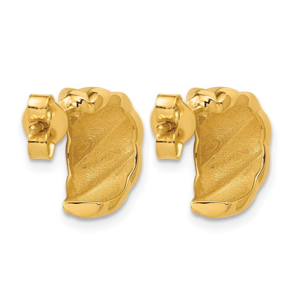 14k Yellow Gold Polished and Grooved J-Hoop Post Earrings