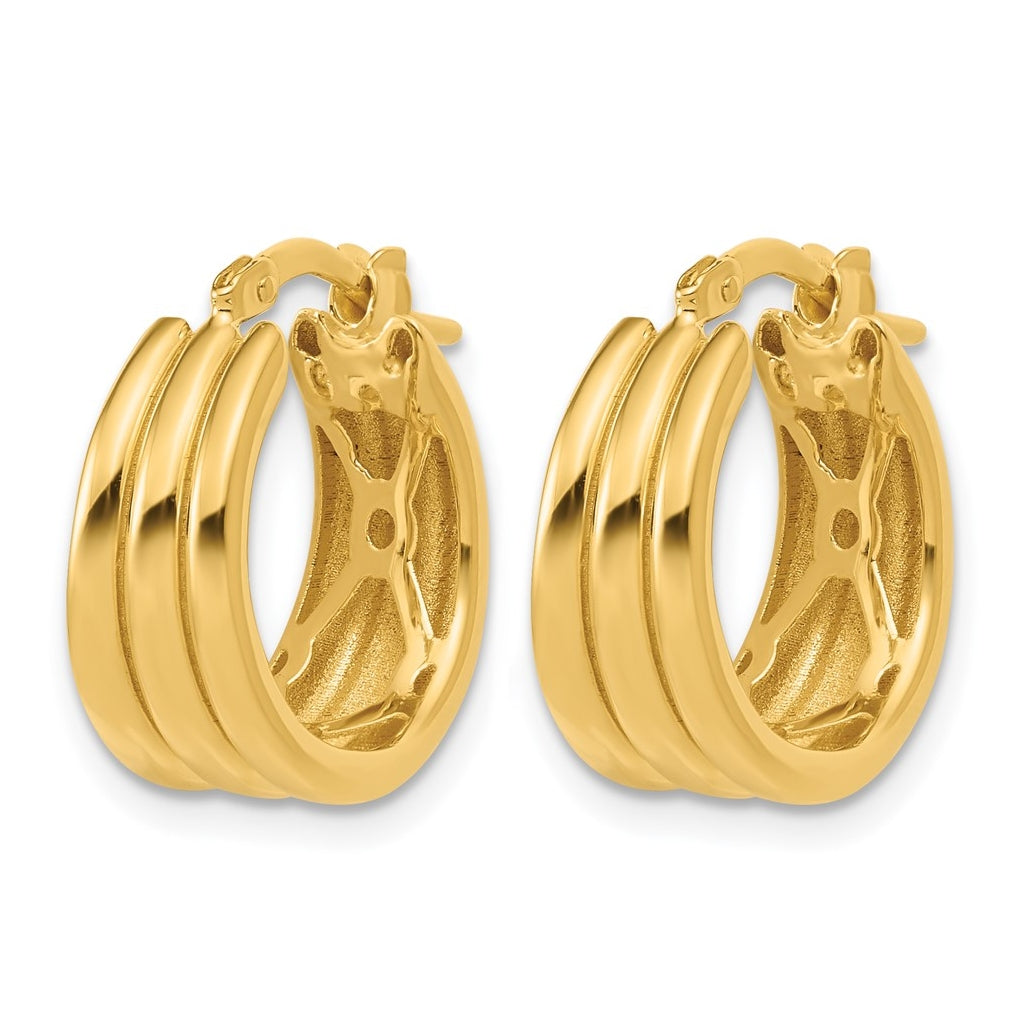 14k Yellow Gold Polished and Grooved Hoop Earrings