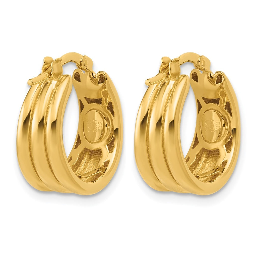 14k Yellow Gold Polished and Grooved Hoop Earrings