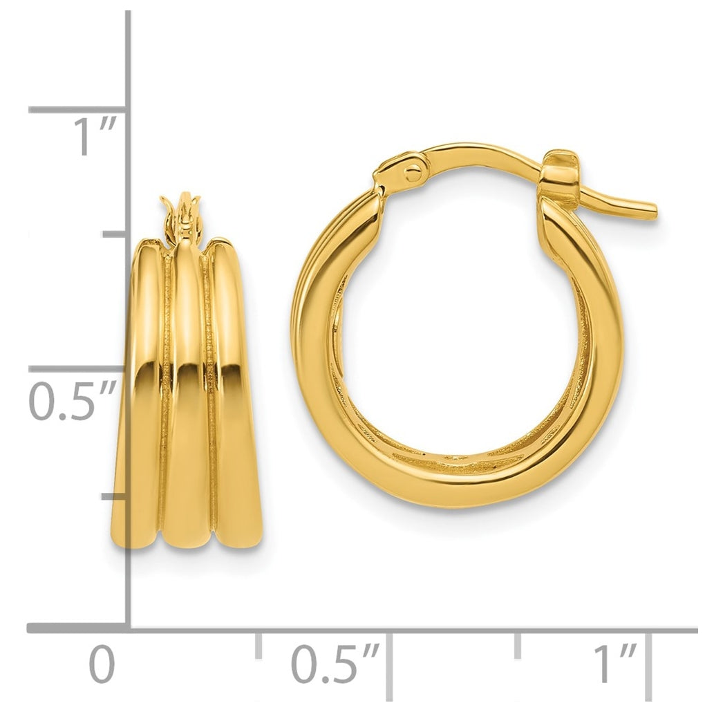 14k Yellow Gold Polished and Grooved Hoop Earrings