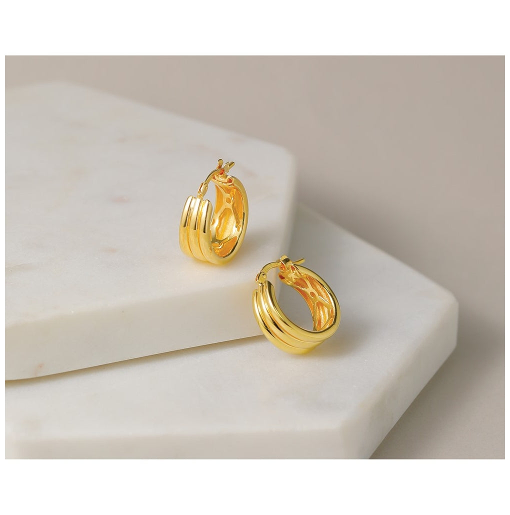 14k Yellow Gold Polished and Grooved Hoop Earrings