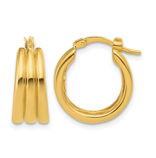 14k Yellow Gold Polished and Grooved Hoop Earrings