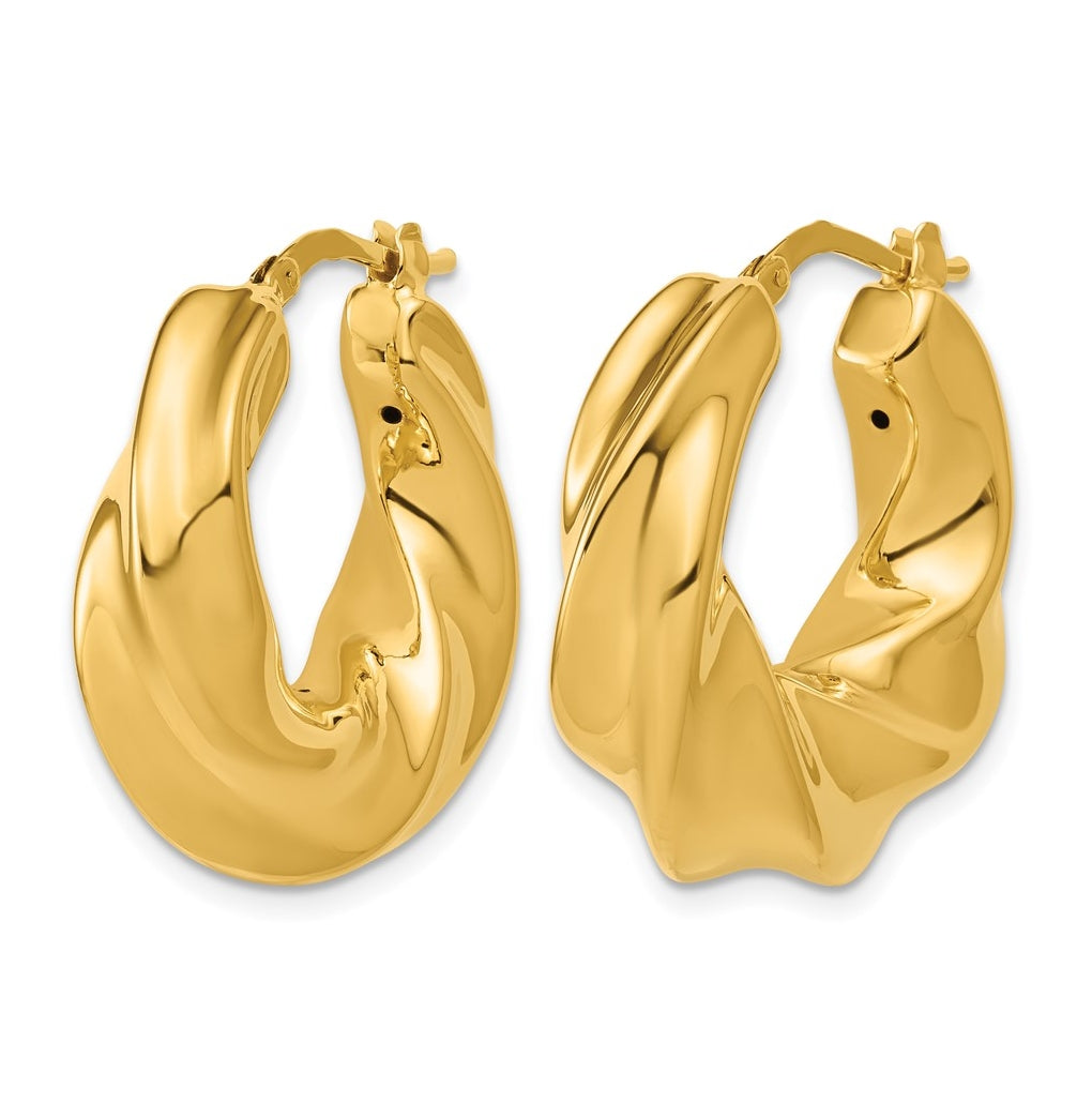 14k Yellow Gold Polished Puffed and Twisted Hoop Earrings