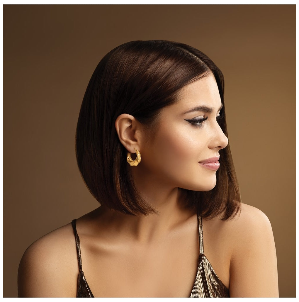 14k Yellow Gold Polished Puffed and Twisted Hoop Earrings