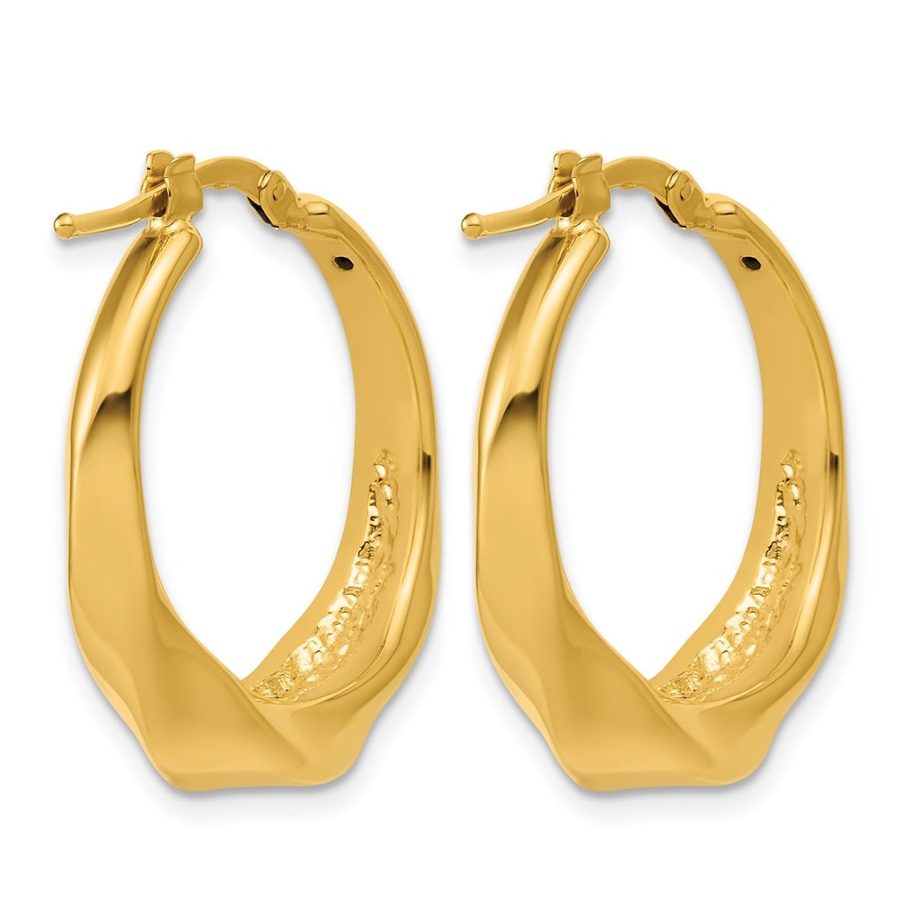 14k Yellow Gold Polished Twisted Hollow Hoop Earrings