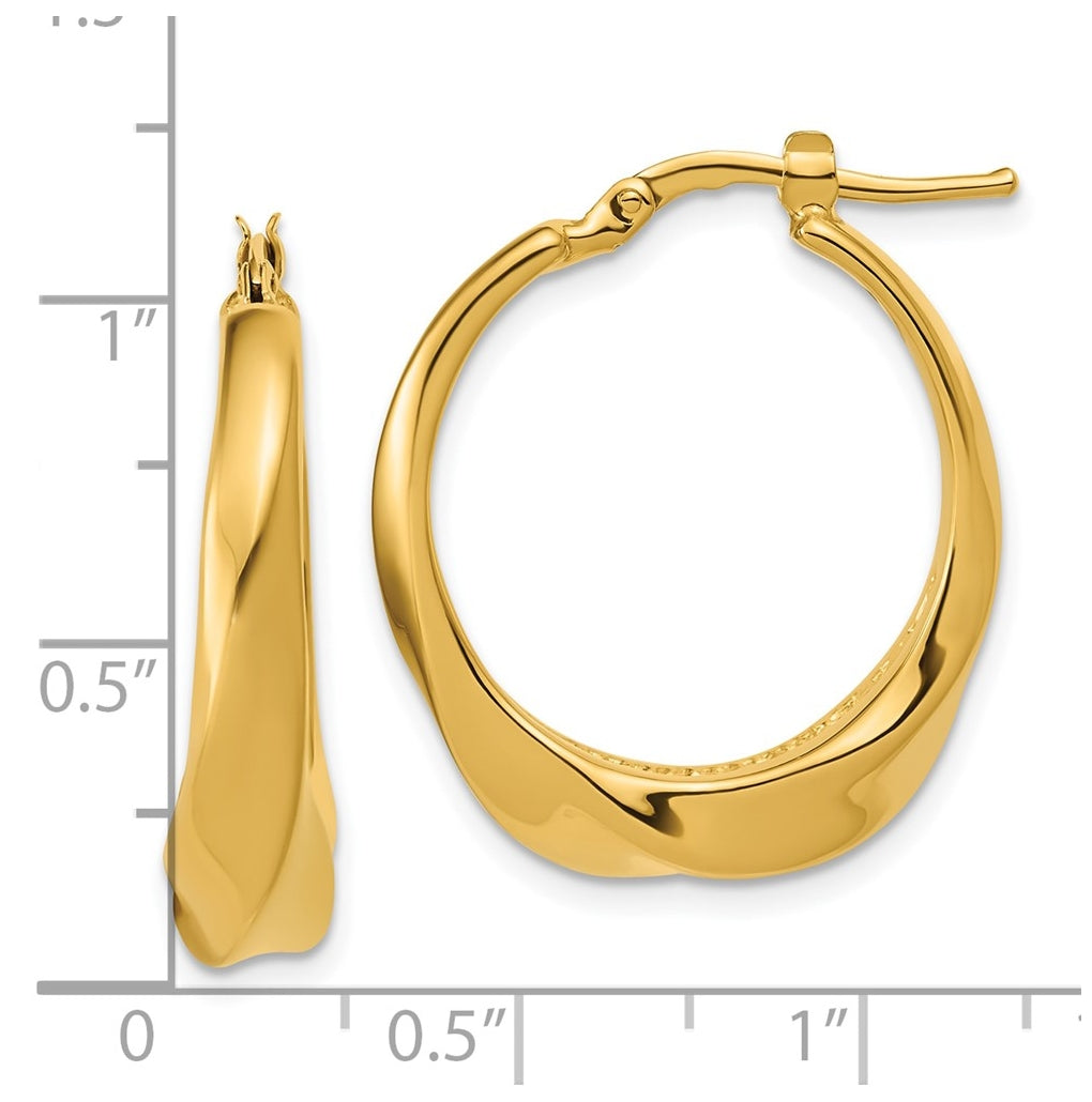 14k Yellow Gold Polished Twisted Hollow Hoop Earrings