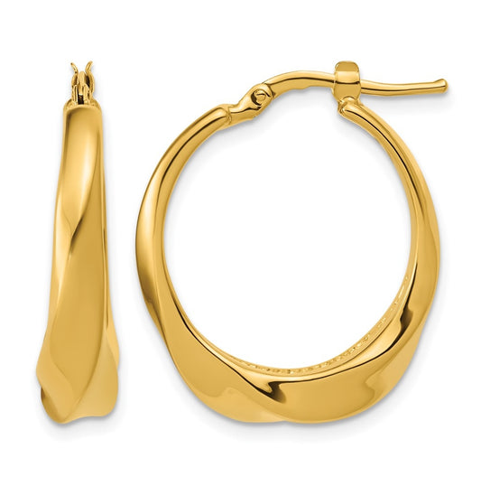 14k Yellow Gold Polished Twisted Hollow Hoop Earrings