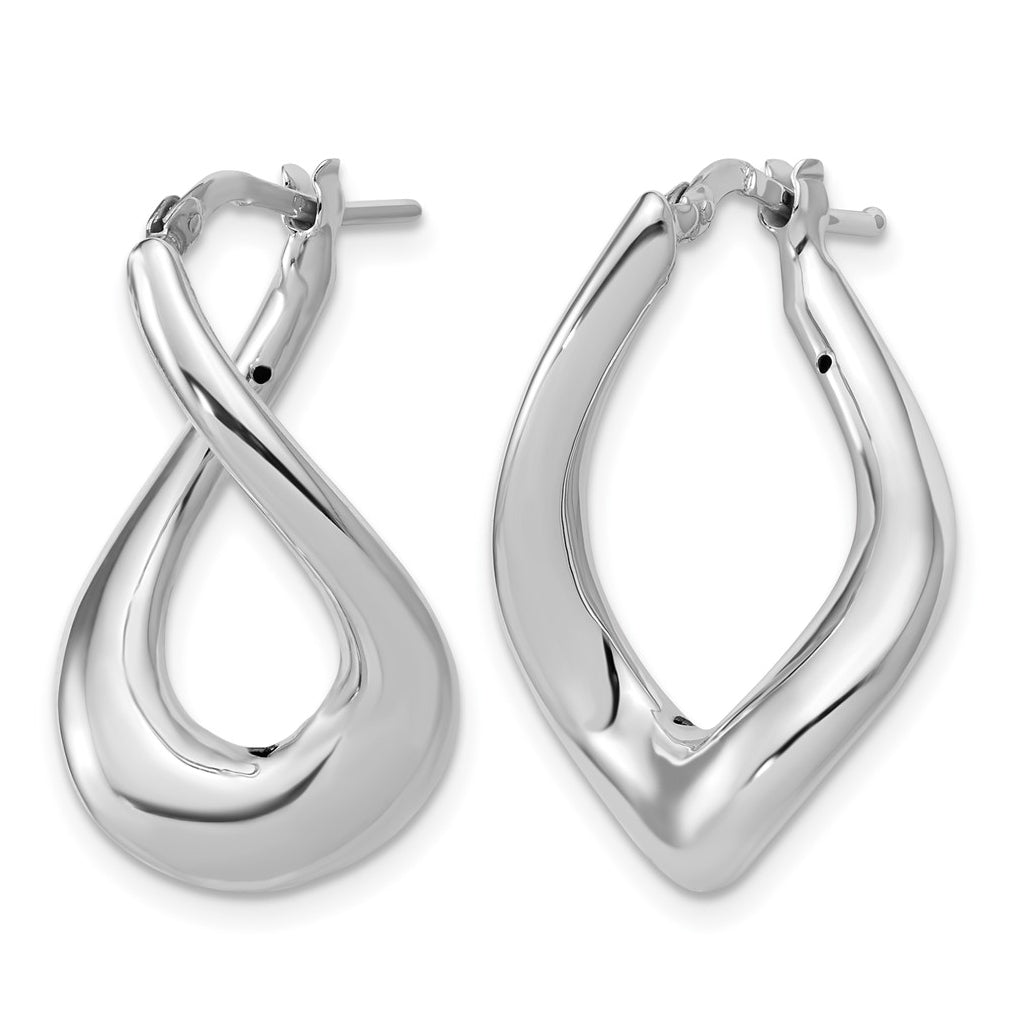 14k Yellow Gold with White Rhodium Plating Polished Twist Hoop Earrings