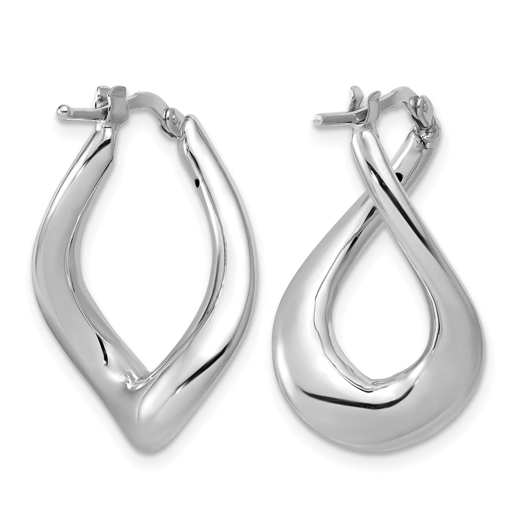 14k Yellow Gold with White Rhodium Plating Polished Twist Hoop Earrings