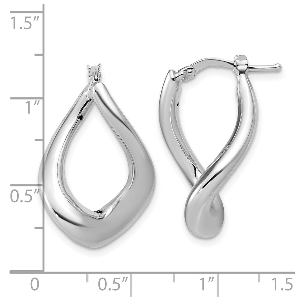 14k Yellow Gold with White Rhodium Plating Polished Twist Hoop Earrings