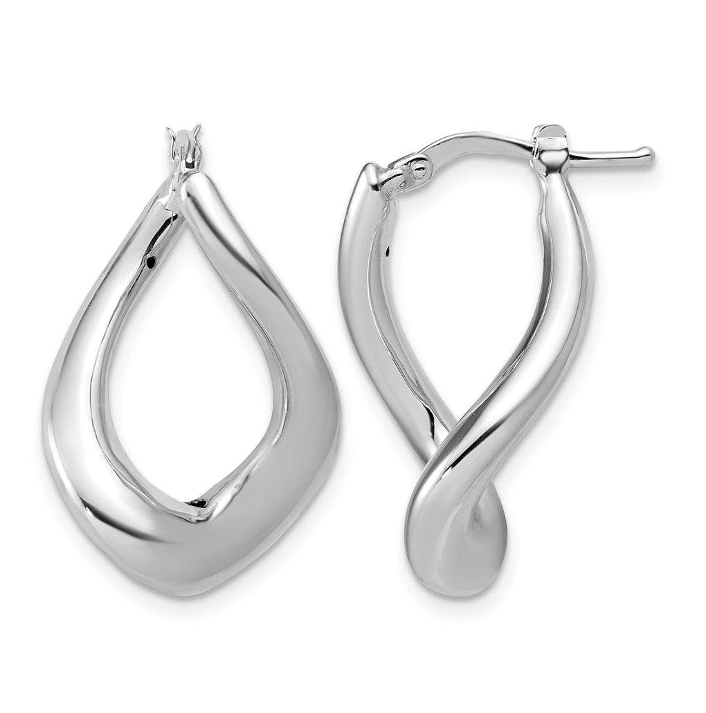 14k Yellow Gold with White Rhodium Plating Polished Twist Hoop Earrings