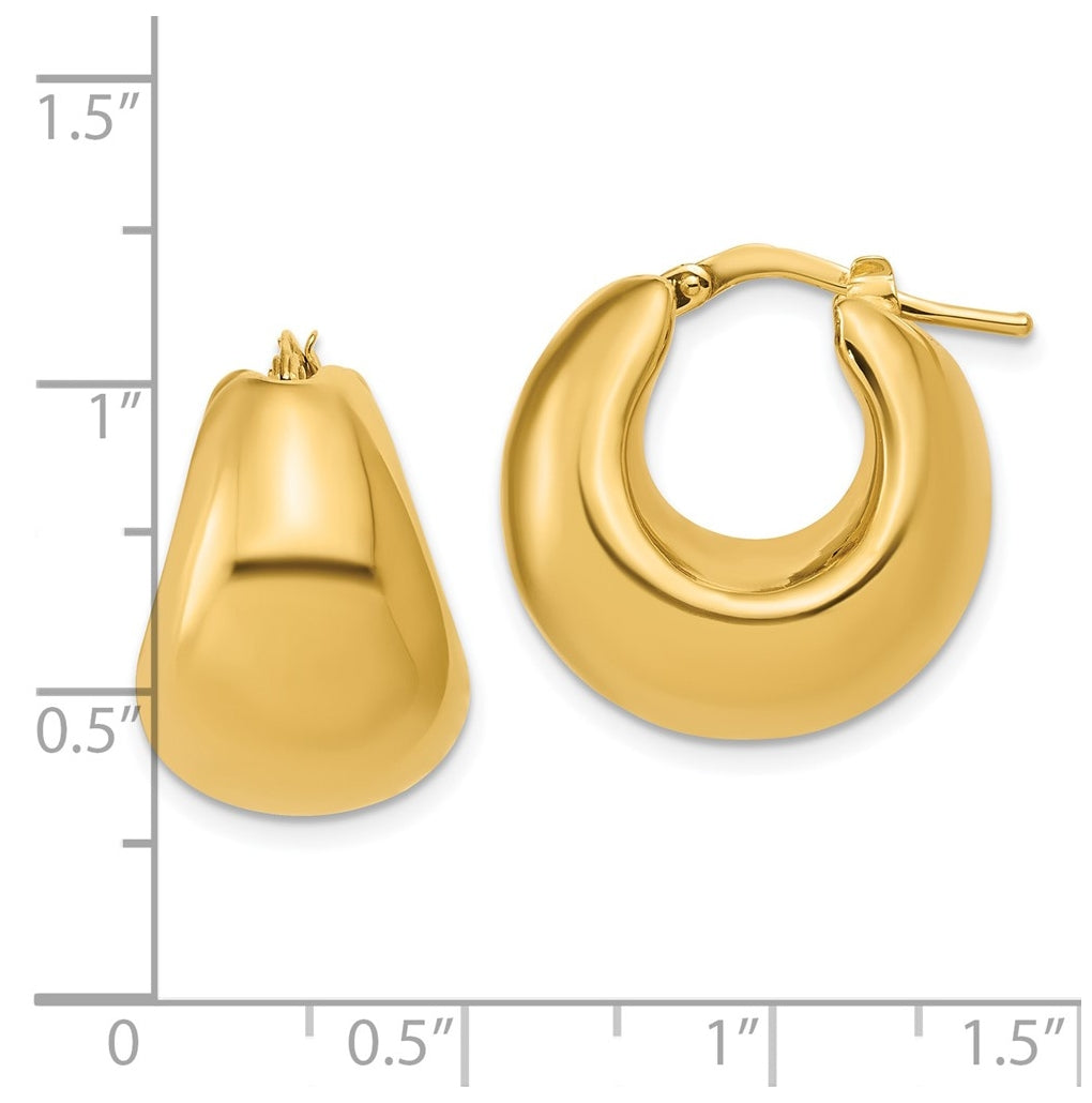 14k Yellow Gold Polished Hollow Puff Hoop Earrings