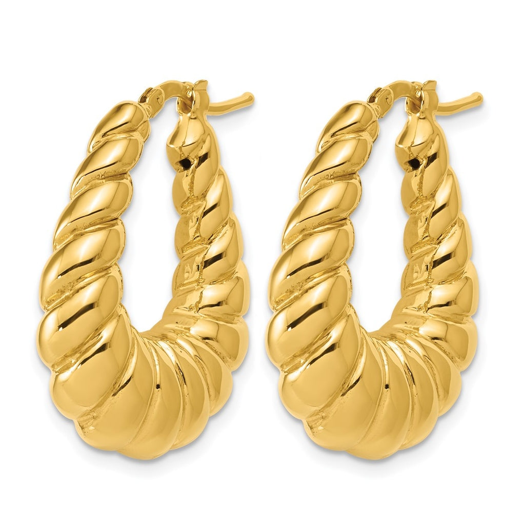 14k Yellow Gold Polished Scallop Oval Hoop Earrings