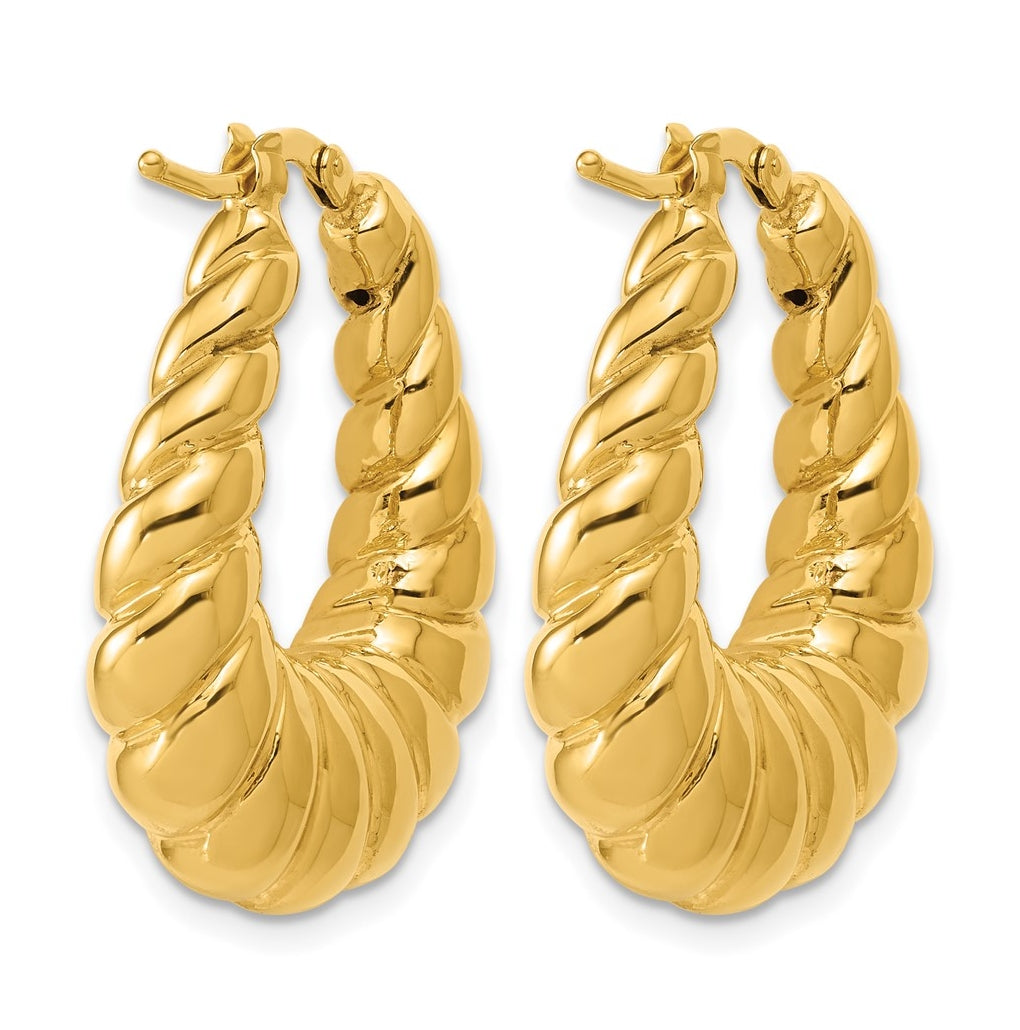 14k Yellow Gold Polished Scallop Oval Hoop Earrings