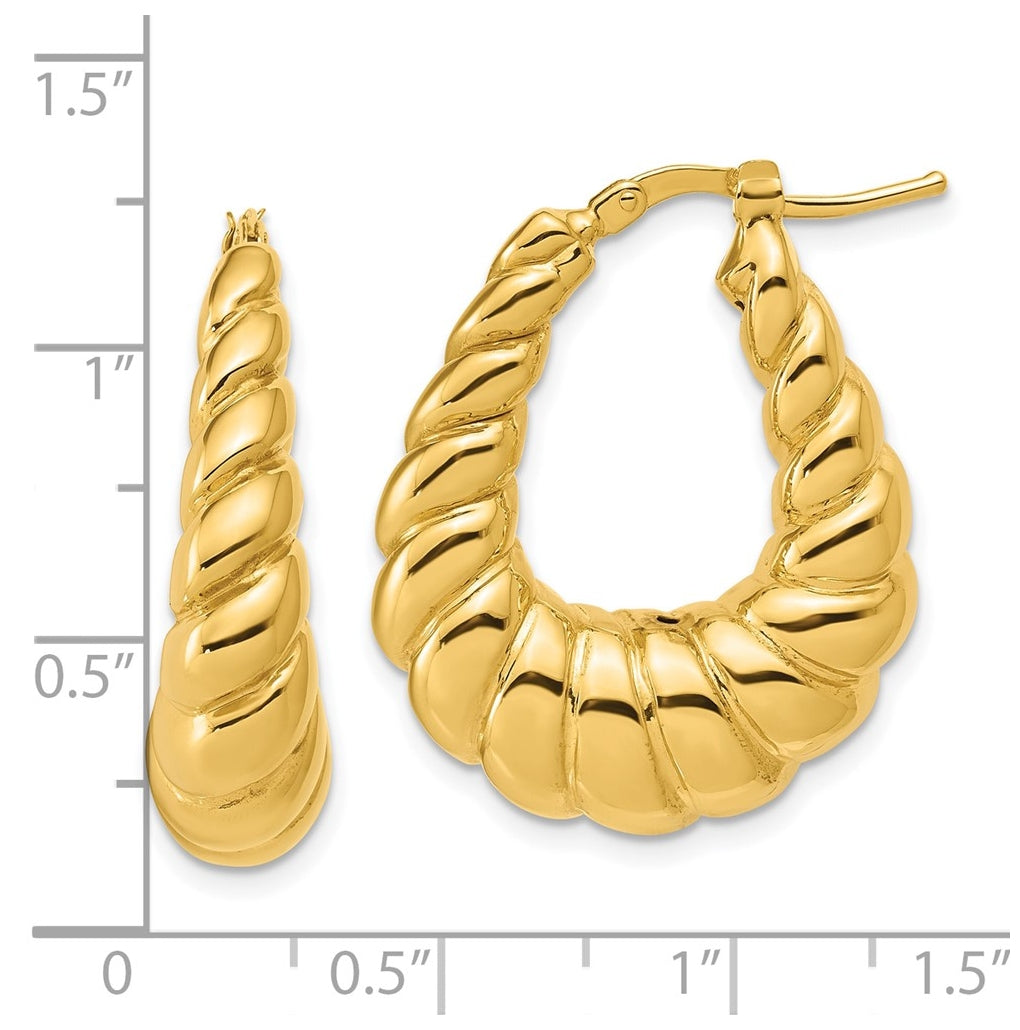 14k Yellow Gold Polished Scallop Oval Hoop Earrings