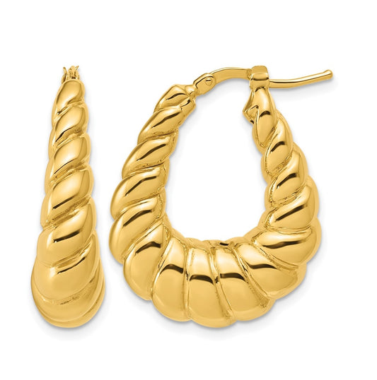 14k Yellow Gold Polished Scallop Oval Hoop Earrings