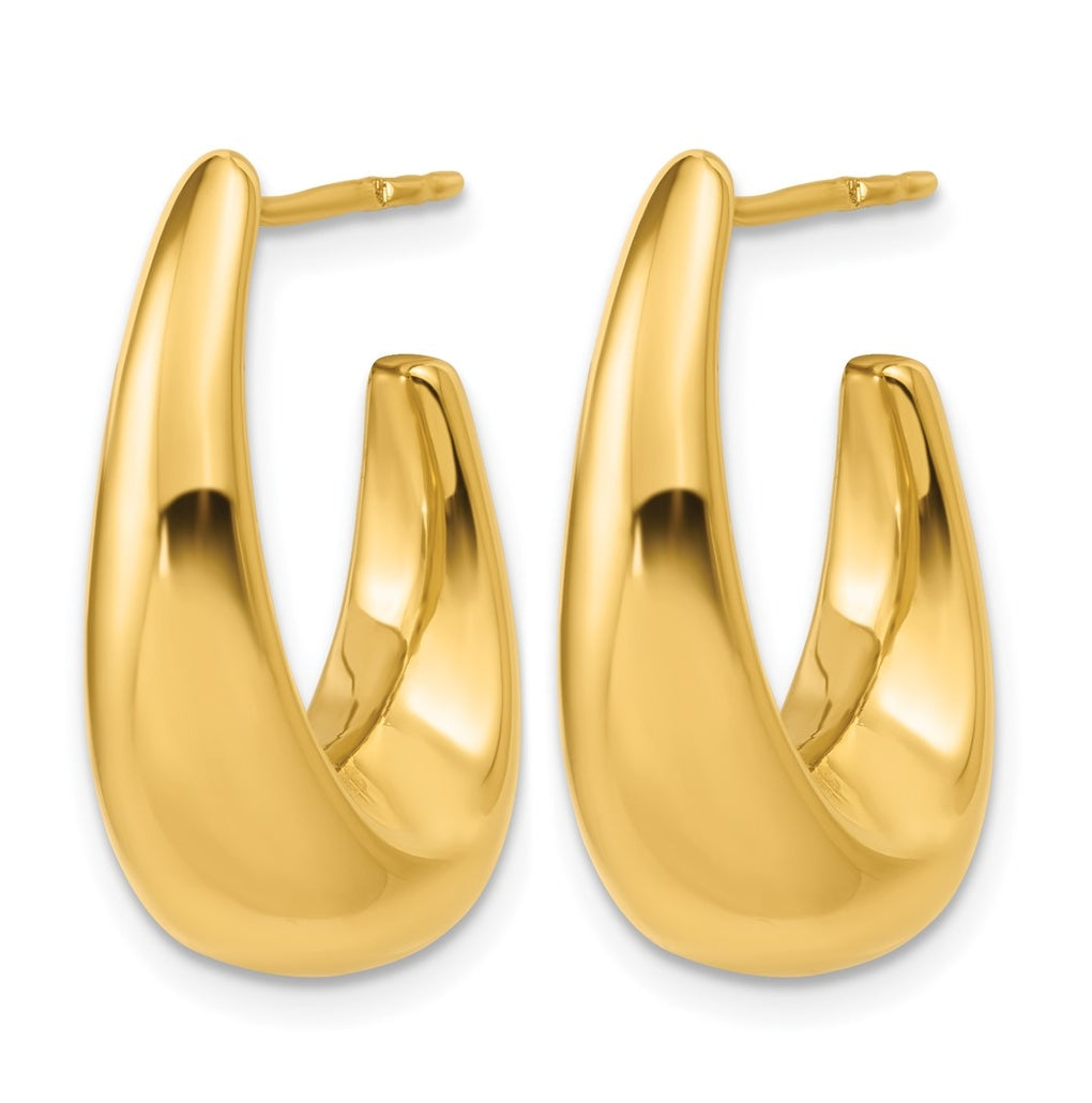 14k Yellow Gold Polished Hollow J-Hoop Post Earrings