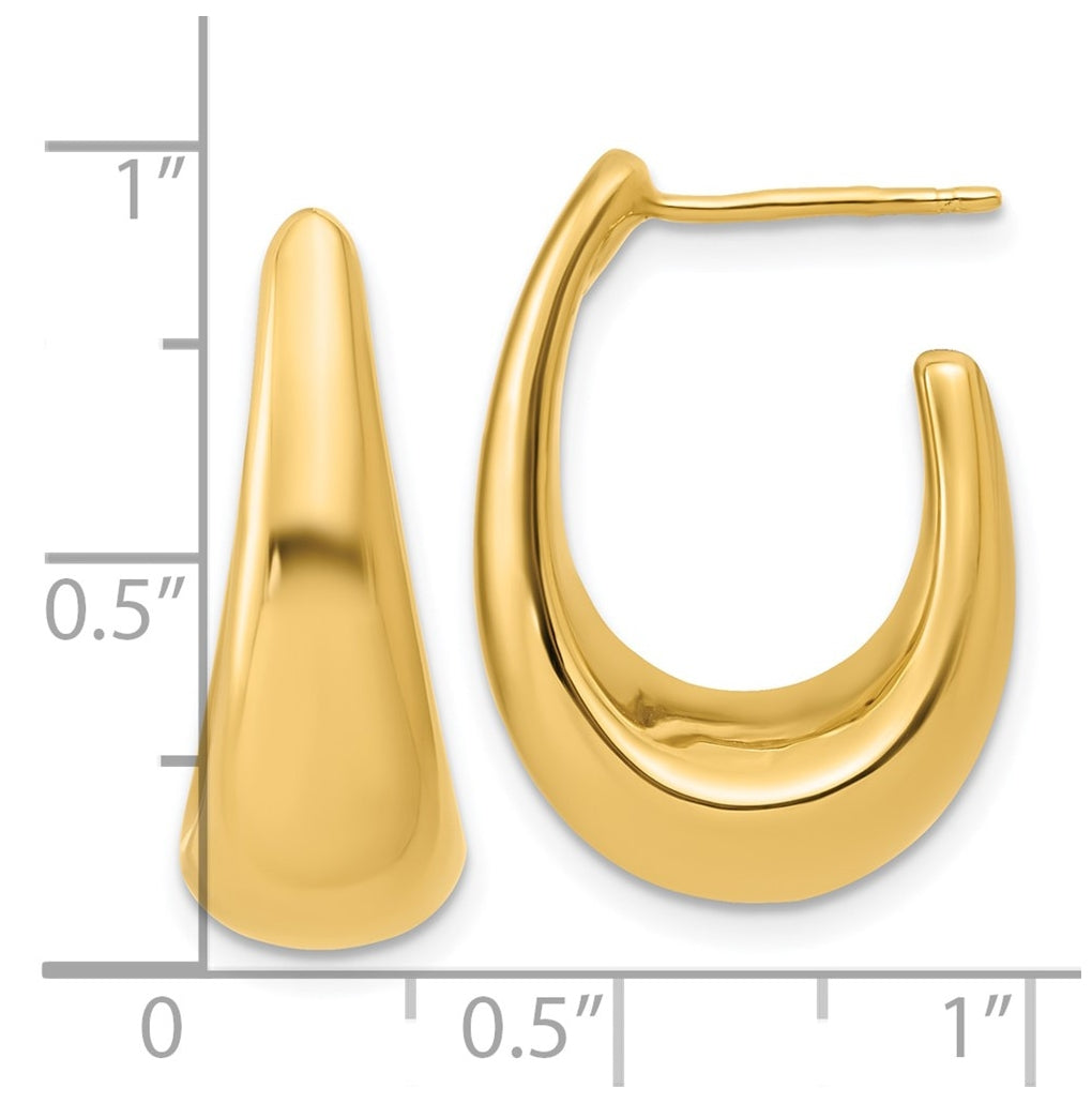 14k Yellow Gold Polished Hollow J-Hoop Post Earrings