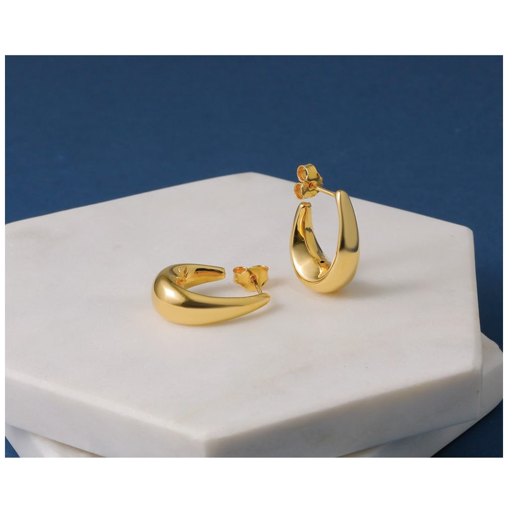 14k Yellow Gold Polished Hollow J-Hoop Post Earrings