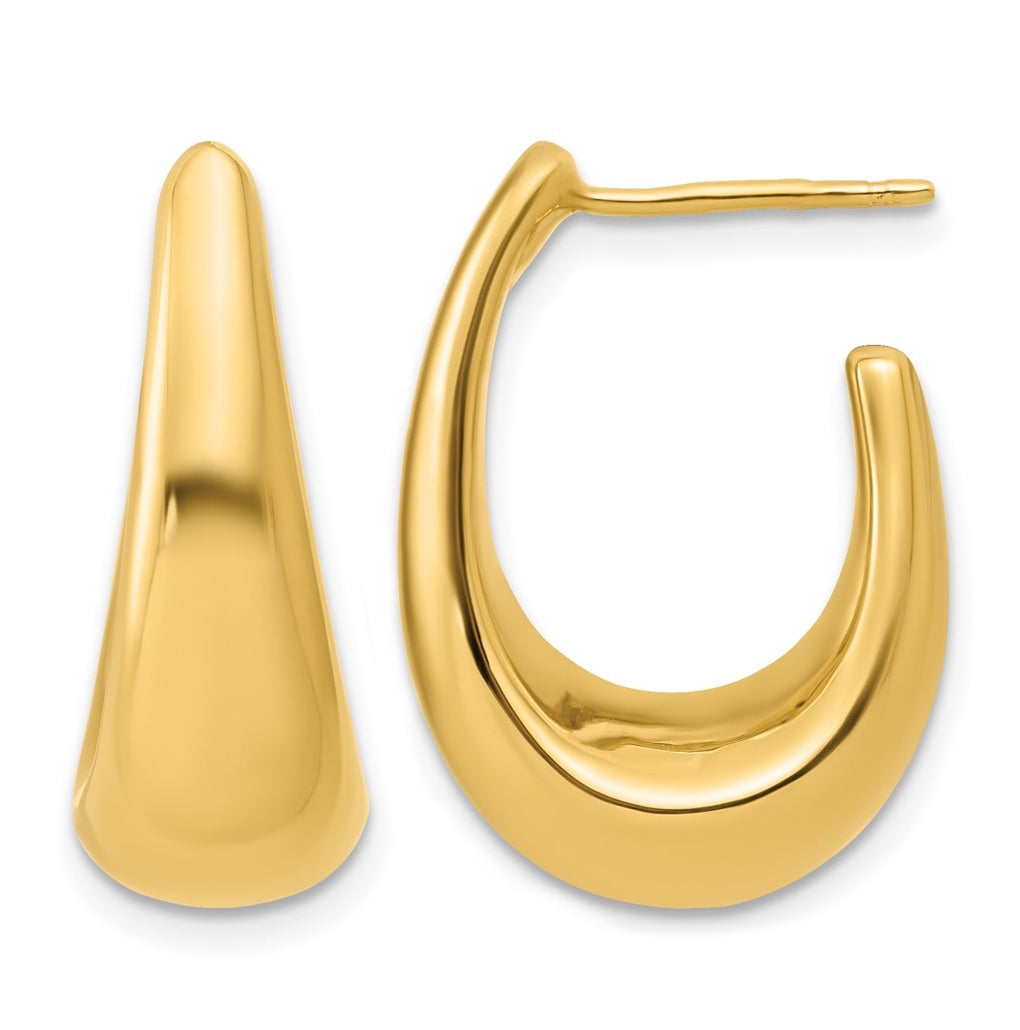 14k Yellow Gold Polished Hollow J-Hoop Post Earrings